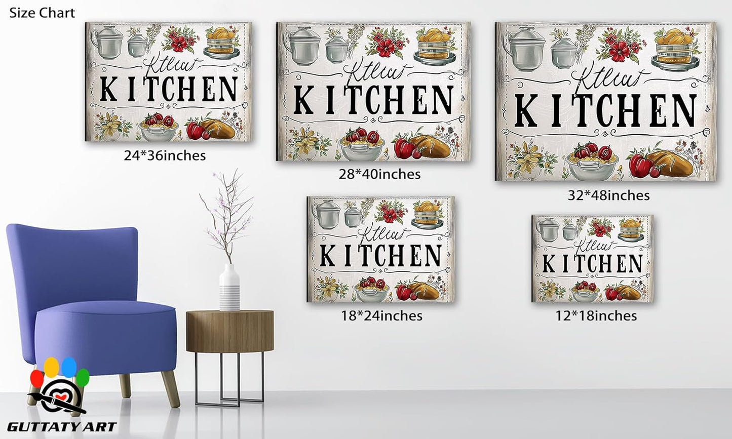 GUTTATY Kitchen Pictures Wall Decor, Farmhouse Wall Art Decor Colorful Vegetables and Flowers Painting for Dinning Room Restaurant Decor, Mother's Day Gift for Grandma Mom Hanging Artwork 32×48 Inch