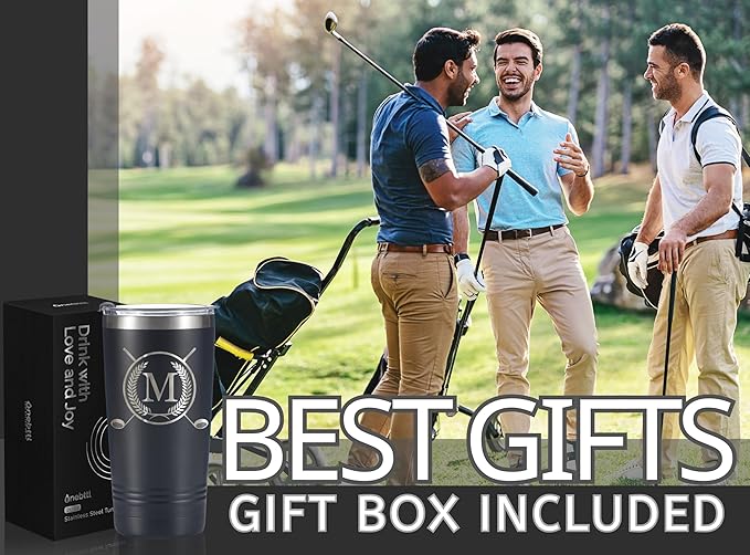 Onebttl Golf Gifts for Men with Initial for Golfer & Golf Lovers, 20oz Travel Mug, Perfect Gifts for Men, Birthday, Christmas - M