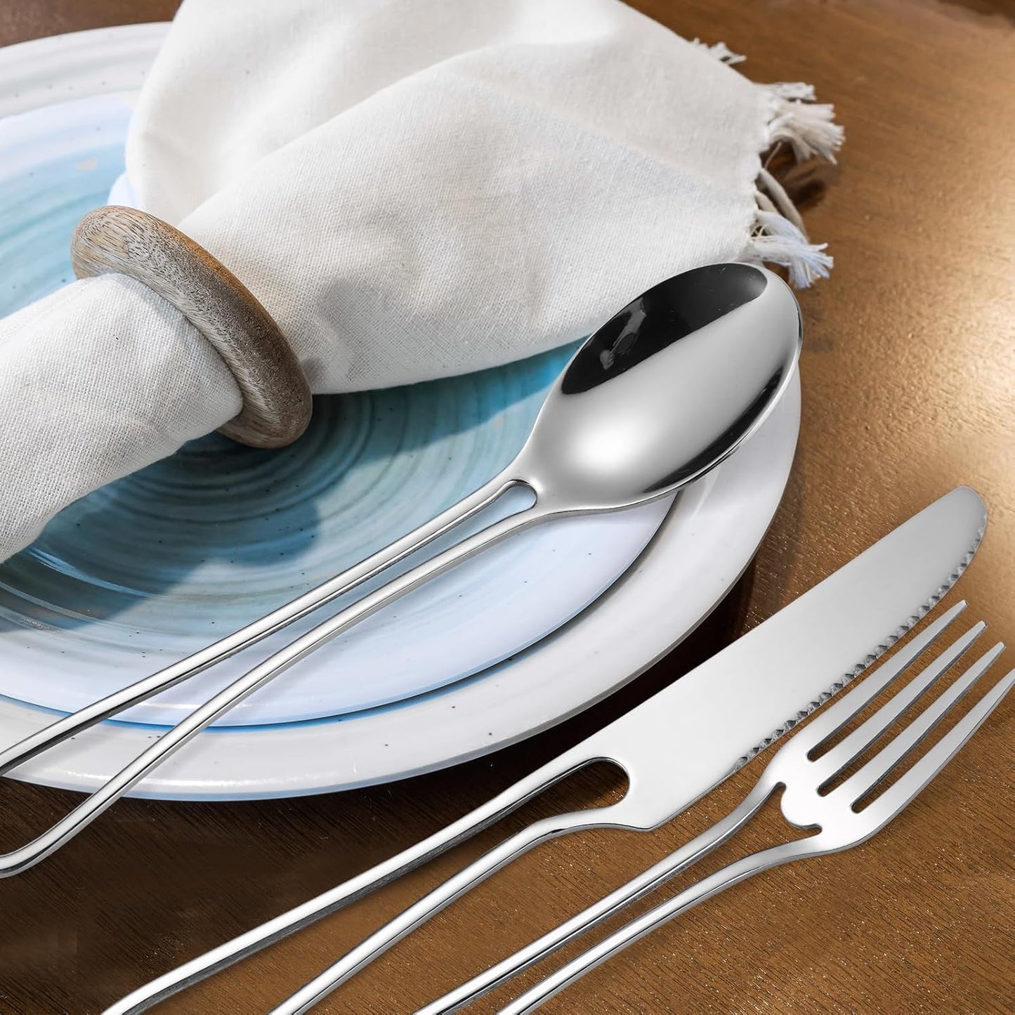 Silvery Flatware Set 4 Hollow Out Cutlery Stainless Steel Silverware 20 Pieces Forks Spoons and Knives Kitchen Utensils Hanging Handle Durable