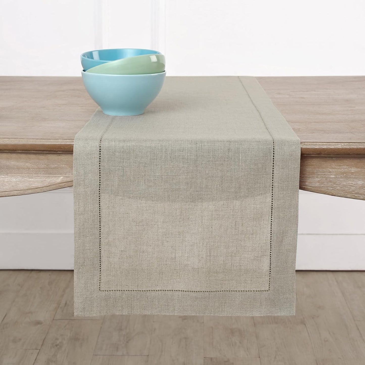 Solino Home Linen Natural Table Runner 156 Inches Long - 100% Pure Linen Extra Long Table Runner 14 x 156 Inch for Fall, Autumn, Thanksgiving, Christmas - Classic Hemstitch