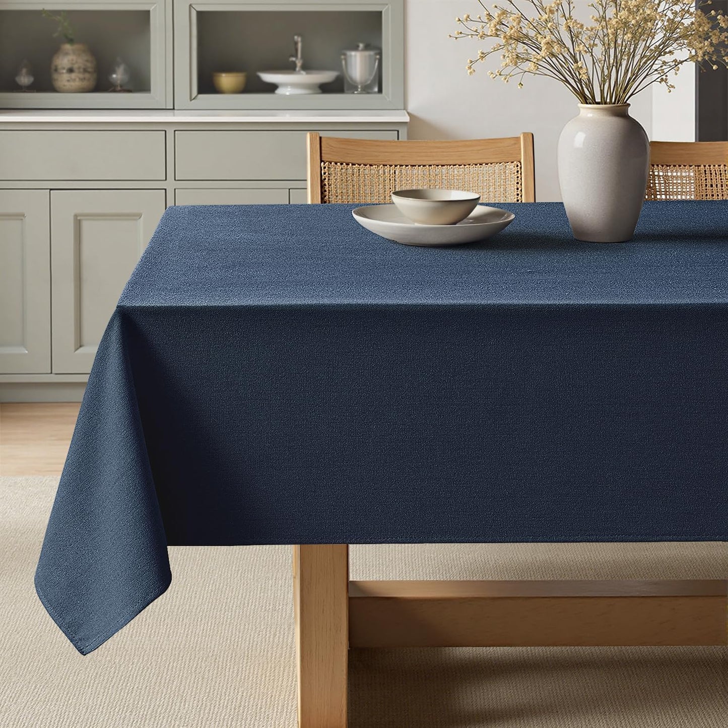 MIULEE Navy Blue Linen Tablecloth 60x104 Inch Rectangle Table Cloth Waterproof,Stain Resistant & Wrinkle Resistant for Dining Party Wedding