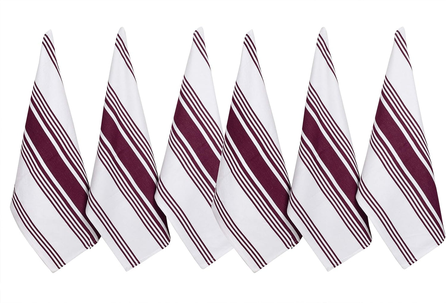 Urban Villa Kitchen Towels 100% Cotton Pack of 6, Highly Absorbent Quick Drying Super Soft Premium Dish Towels for Kitchen with Hanging Loop Hand & Tea Towels - 20x30 Inch, (Wine & White, Striped)