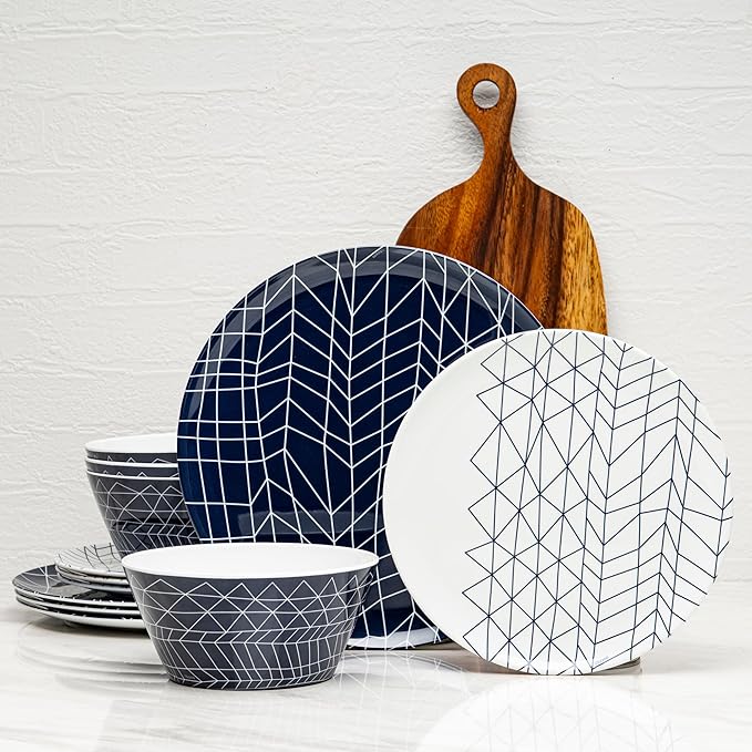 Bzyoo 12-Piece Melamine Dinnerware Set - Spidy | Lightweight, Durable, BPA-Free | Dishwasher Safe Dish Set for Indoor & Outdoor Use - Perfect for Camping, BBQs