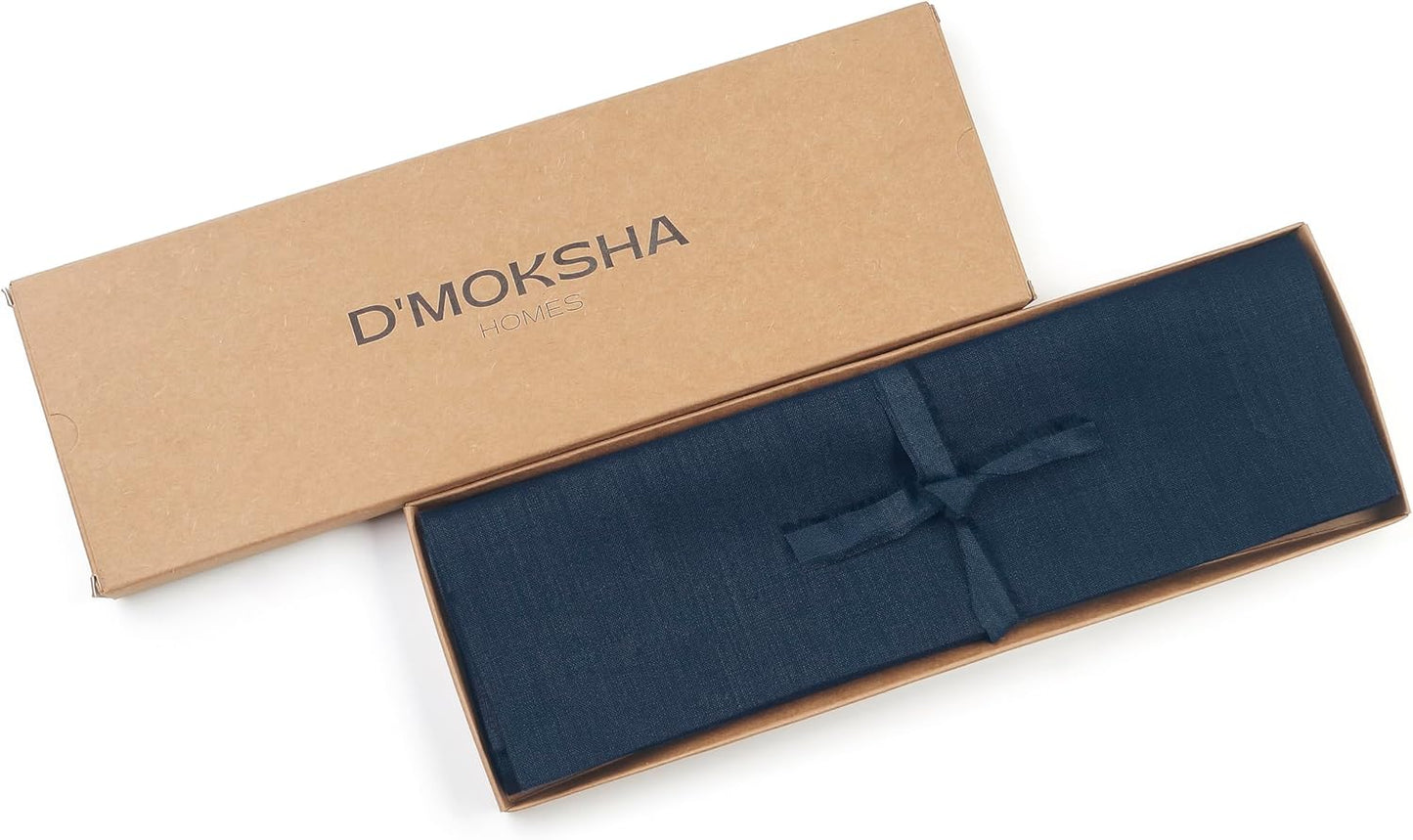 D'Moksha Homes Linen Navy Blue Placemats Set of 4-100% Pure Linen Placemats 14 x 19 Inch for Fall, Autumn and Halloween - Handcrafted and Machine Washable
