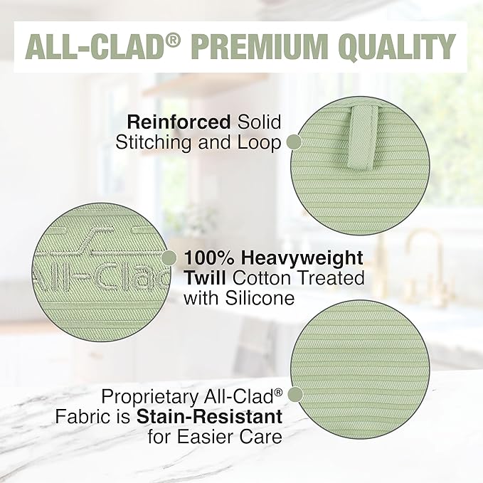 All-Clad Premium Pot Holder & Hot Pad: Heat Resistant to 500 Degrees - 100% Cotton, 10"x6.25" Hot Pad for Kitchen and Barbeque, (1-Pack), Fennel