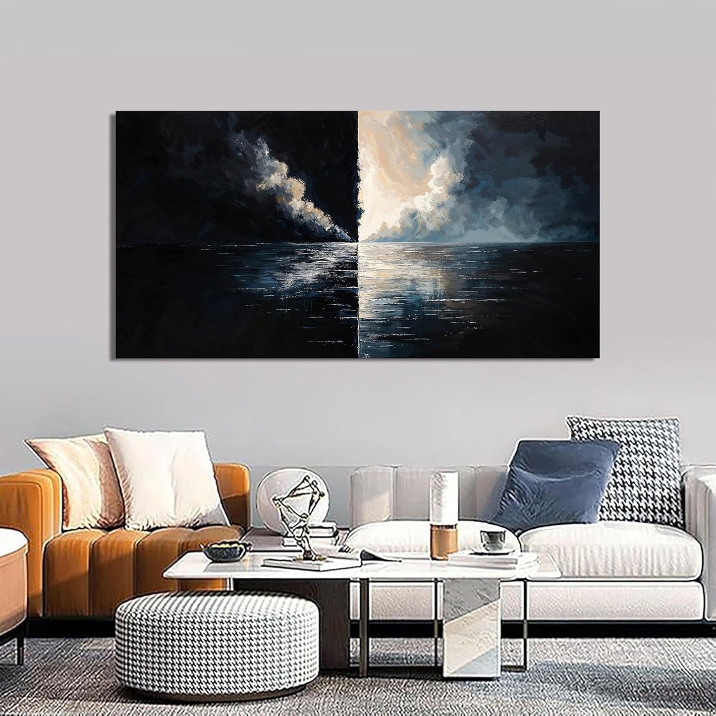 Large Abstract Wall Art Decor Wall Art Pictures for Living Room Abstract Canvas Art Wall Decor Modern Black and White Wall Art Prints Large Coastal Wall Art Decorations Bedroom Office Home Decor 24" X 48"