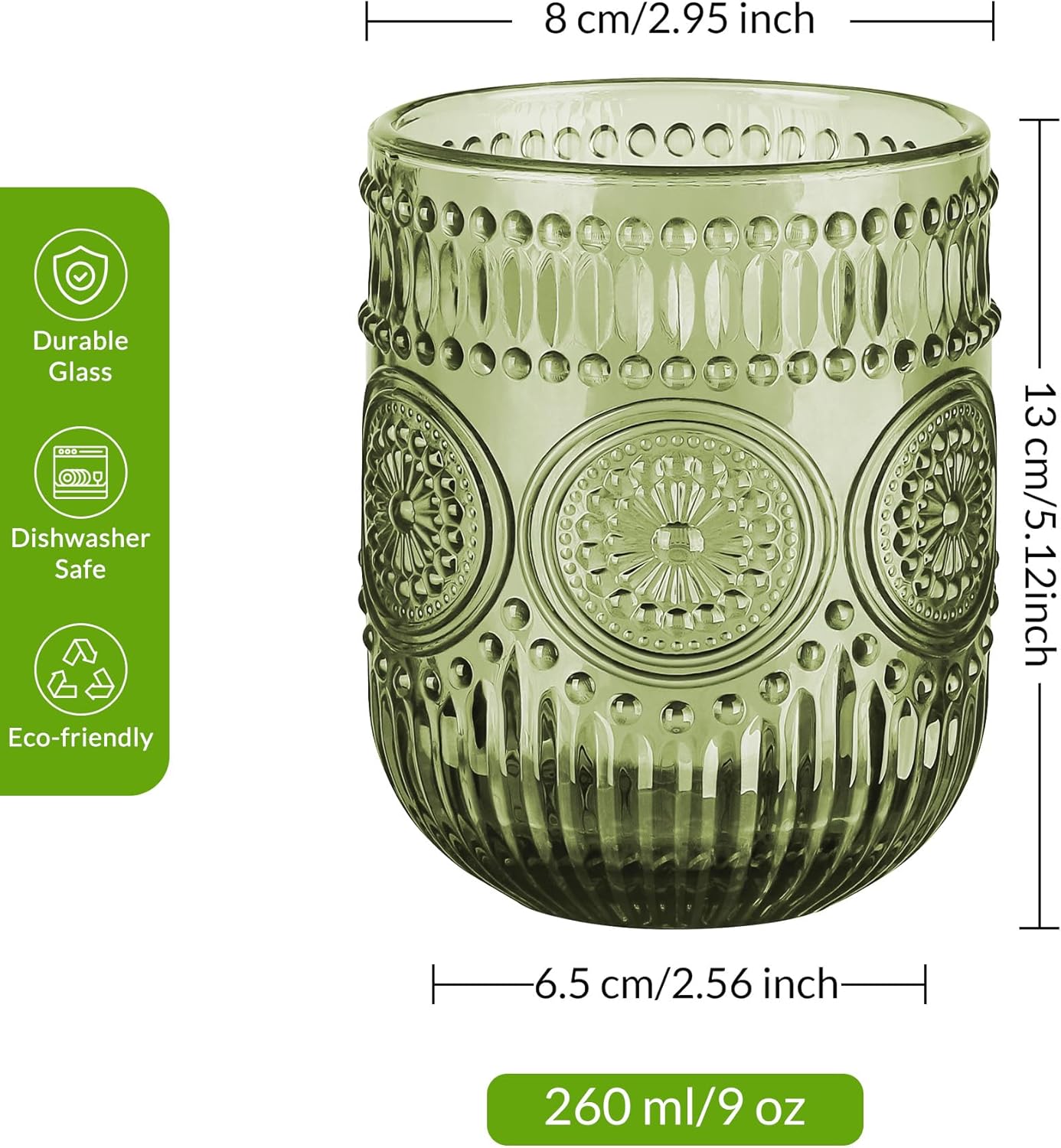 Joeyan Vintage Drinking Glasses Set of 4,9 oz Embossed Sunflower Small Water Glass Tumbler Cups,Colored Romantic Beaded Glassware for Beverages Cocktail Juice Wine,Multicolor,Dishwasher Safe