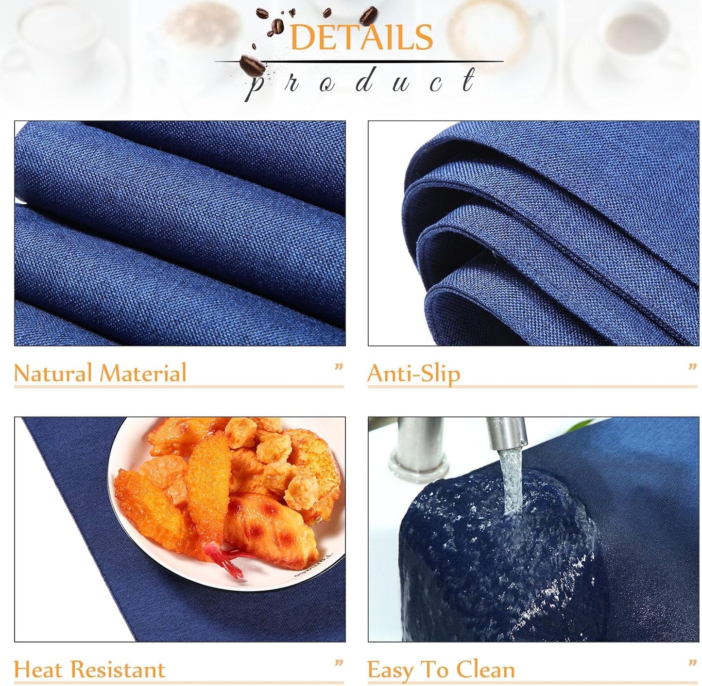 Sieral Cloth Placemats Set of 12 Rectangle Dining Table Placemats Bulk 13 x 19 Inch Machine Washable Heat Resistant Cotton Linen Table Mats for Wedding Baby Shower Birthday Party Supplies(Dark Blue)