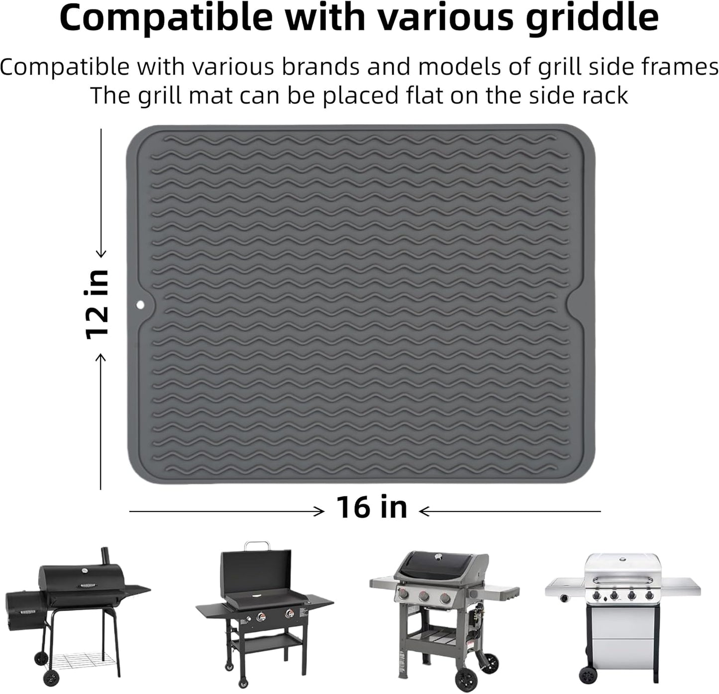 Blackstone Griddle Accessories Silicone Grill Side Shelf Tool Mat, Outdoor BBQ Spatula Mat, with Drip Pad Kitchen Countertop Heat Resistant Mat (Grey)