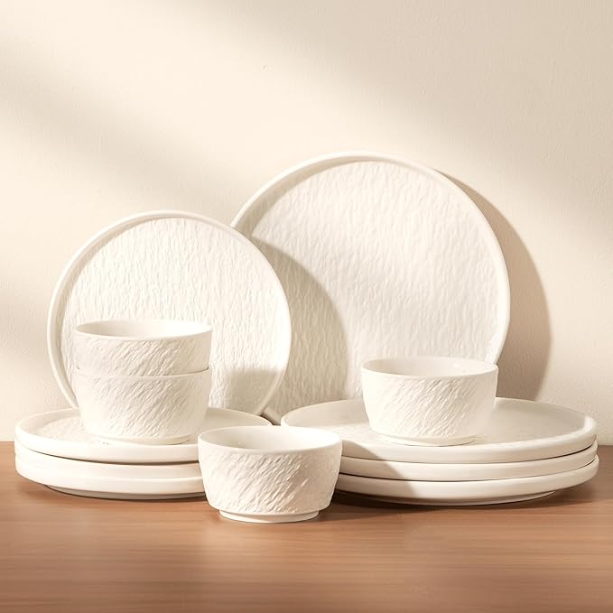 Dinnerware sets plates and bowls sets modern plates stoneware dinnerware set Plates and Bowls Set for 4, 12 Pieces Dishes,Microwave and Dishwasher Safe Tableware (style - 2, 4 - Set (12pcs))