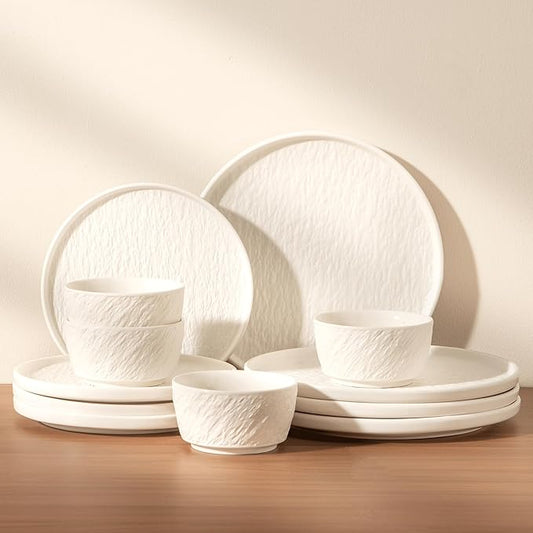 Dinnerware sets plates and bowls sets modern plates stoneware dinnerware set Plates and Bowls Set for 4, 12 Pieces Dishes,Microwave and Dishwasher Safe Tableware (style - 2, 4 - Set (12pcs))