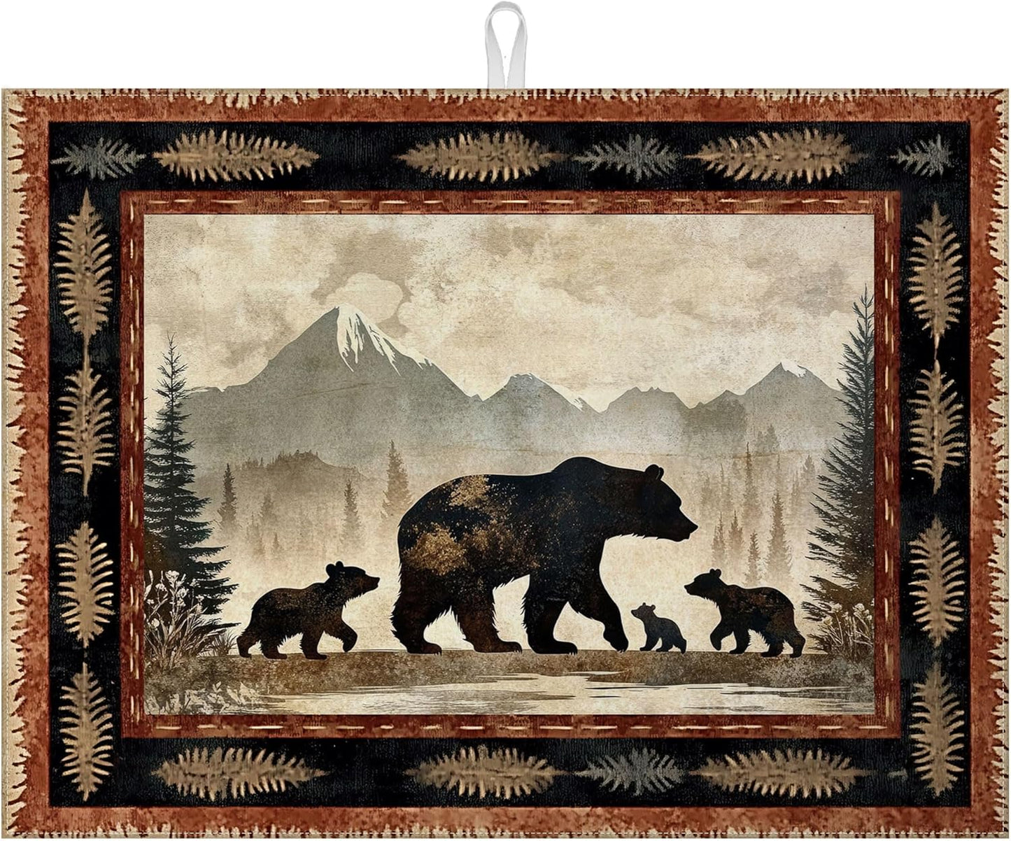 Rustic Bear Dish Drying Mat for Kitchen Counter Wild Animals Drying Pad Absorbent Reversible Dish Drainer Rack Mats Draining Pad 18"x24"Inch