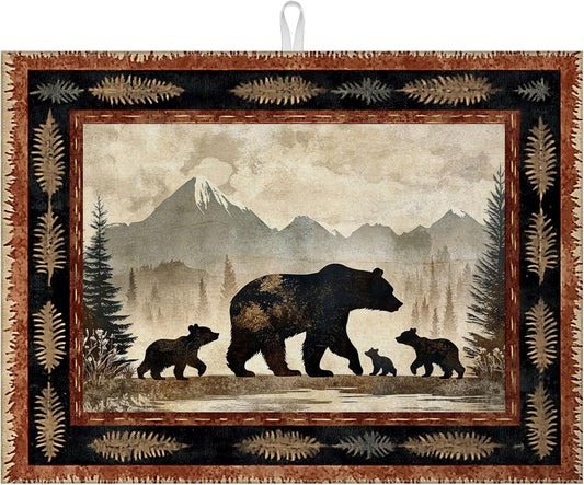 Rustic Bear Dish Drying Mat for Kitchen Counter Wild Animals Drying Pad Absorbent Reversible Dish Drainer Rack Mats Draining Pad 18"x24"Inch