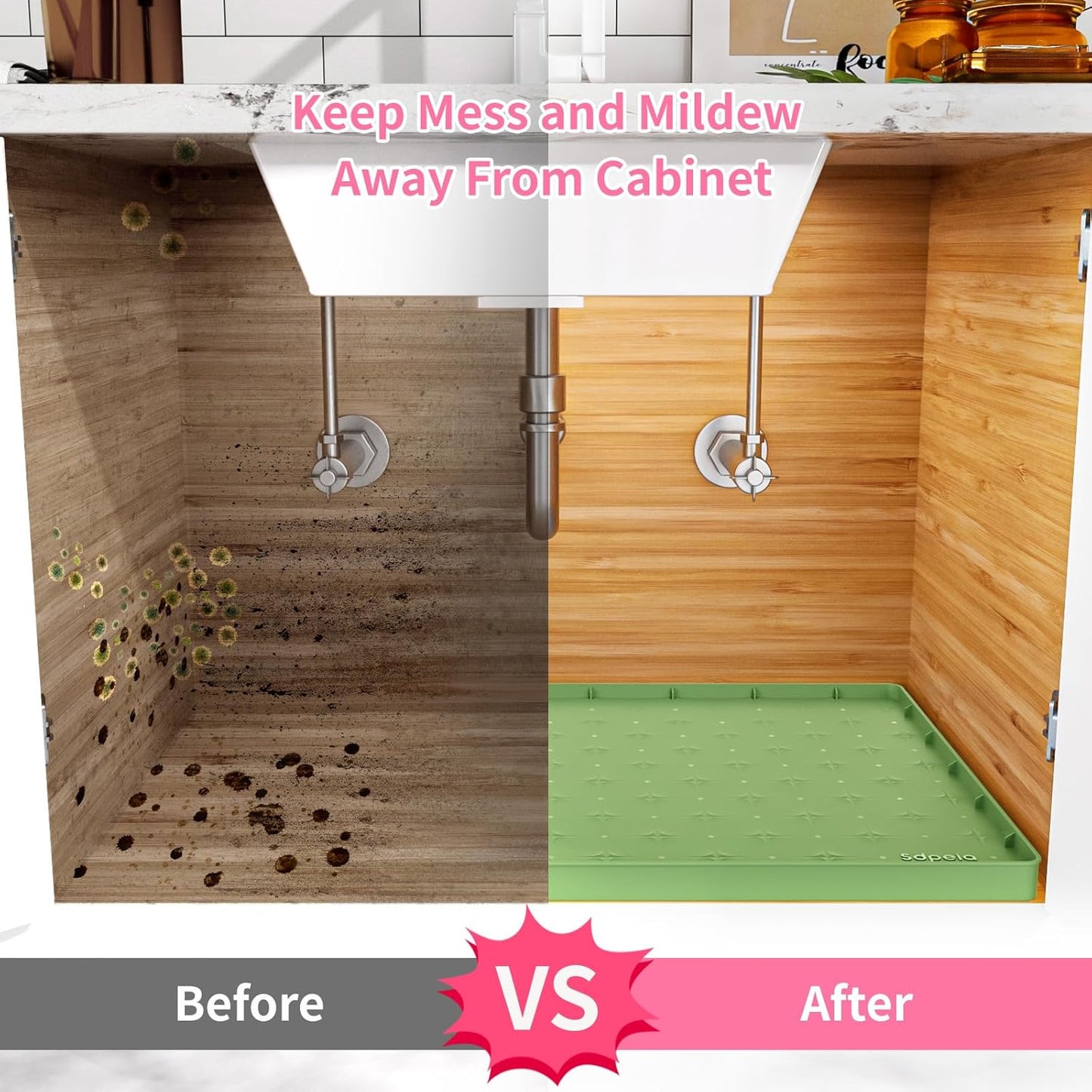 Sdpeia Under Sink Mat 22"×19" – Waterproof Silicone Cabinet Liner & Sink Protector for Kitchen & Bathroom, Multi-Purpose Organizers Tray for Pets, Laundry, Cat Litter Mat