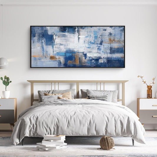 KLAKLA Living Room Wall Art - Navy Blue Abstract Large Paintings Artwork Picture Framed Canvas Bedroom Office Home Decoration Huge Art Work for Wall Decor - 70x31 Inches