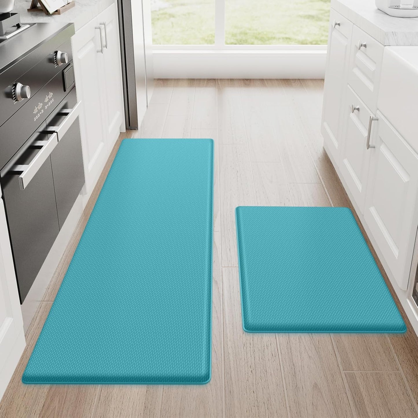 StepRite Kitchen Mats, 2PCS Kitchen Rugs, Cushioned Anti Fatigue Kitchen Mats for Floor, Non-Slip Standing Desk Mat, Waterproof Kitchen Rug Set for Kitchen, Floor, Office, 17.3"x30"+17.3"x47", Green