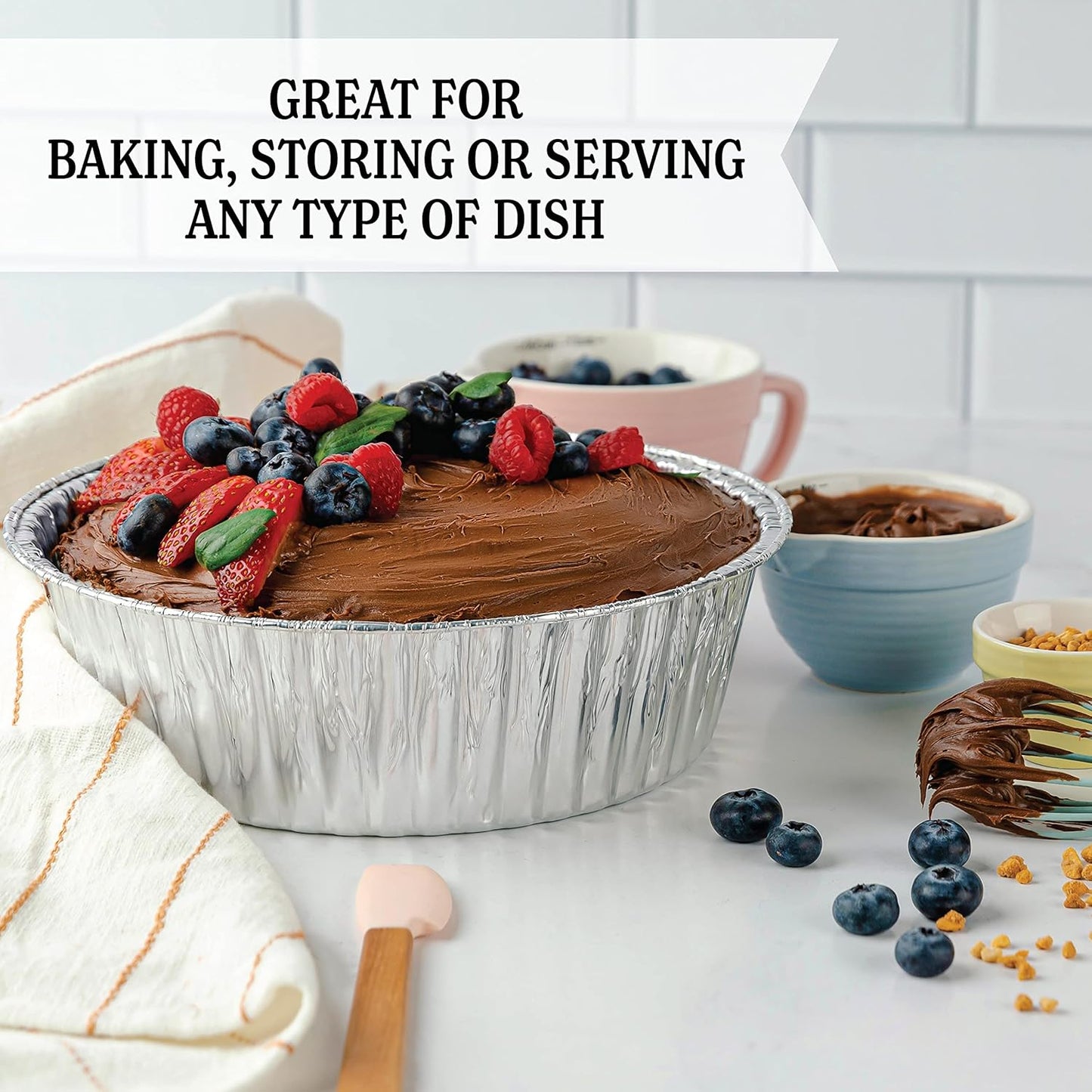 PLASTICPRO 10'' Inch Round Tin Foil Pans Disposable Aluminum, Extra Deep Freezer & Oven Safe - For Baking, Cooking, Storage, Roasting, & Reheating, Pack of 20