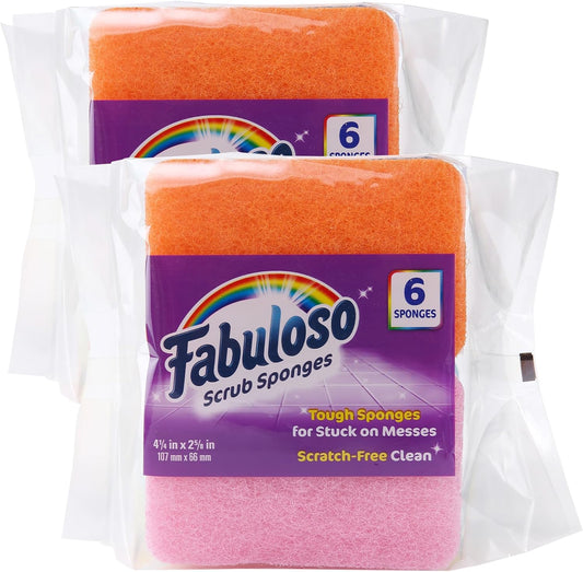 Fabuloso Sponges, Rainbow - Scratch-Free Scrubber for Dishes and Surfaces - Dishwashing Sponge for Bold and Bright Cleaning Experience, 6 Count - 2 Pack