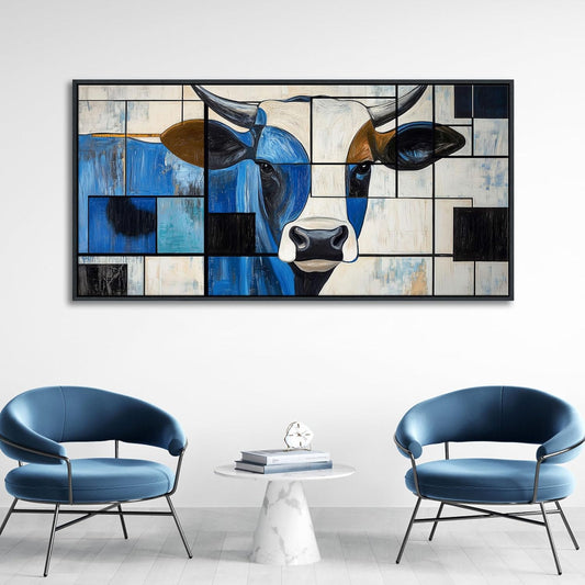 QZQCBLC Large Canvas Wall Art, Black and White Cow Pictures Artwork Abstract Modern Funny Western Wall Decor for Living room Bedroom kitchen Home Office Framed Painting 24x48 IN