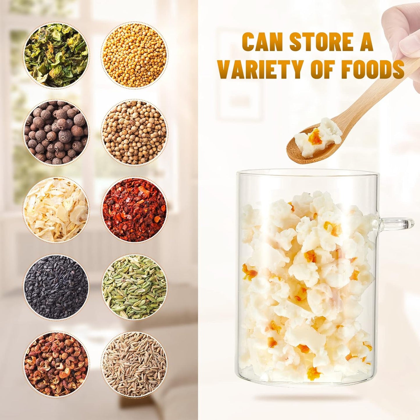 Tessco for you 8 Pack Sugar Jar Glass Container with Spoon Clear Glass Jars with Bamboo Lid and Spoon Scoop for Coffee Beans, Spice, Brown Sugar, Tea, Flour, Nuts, Candy, Salts (17 oz)