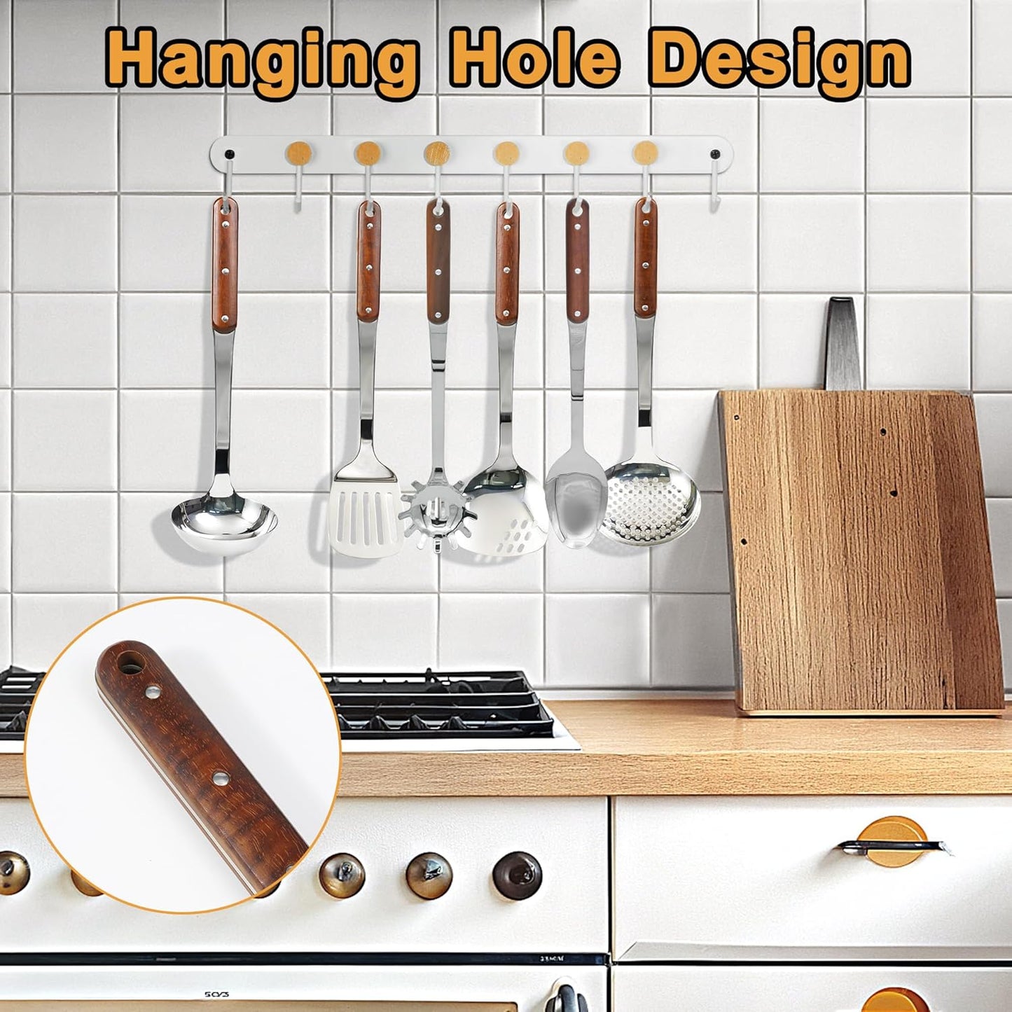 FJNATINH Stainless Steel Cooking Utensils Set, Mirror Polished 6 Pieces Kitchen Utensils Set, Kitchen Tools Set With Wooden Handle Non-Stick Heat Resistant,Dishwasher Safe, Easy to Clean