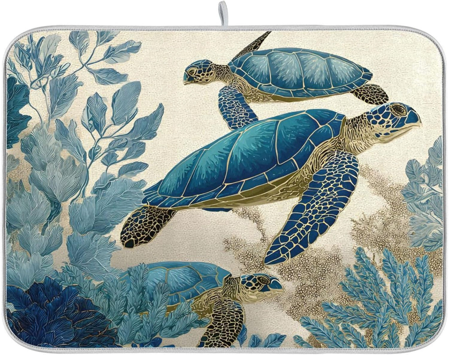 Watercolor Sea Turtle Dish Drying Mat Super Absorbent Drying Mat 16x18 inch Large Dish Drying Mats for Kitchen Counter Dish Drying Pads Kitchen Drying Matt for Countertop