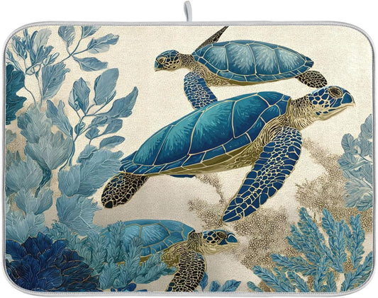 Watercolor Sea Turtle Dish Drying Mat Super Absorbent Drying Mat 16x18 inch Large Dish Drying Mats for Kitchen Counter Dish Drying Pads Kitchen Drying Matt for Countertop