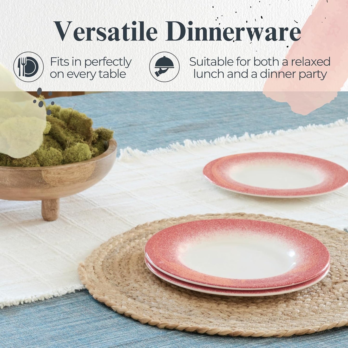 Portmeirion Potter's Mist Dinner Plate (Set of 4) - 8" Earthenware Plates with Classic Mist Rim - Microwave, Dishwasher, Freezer, Oven Safe - Ideal Modern Dinnerware Set (Red Mist)