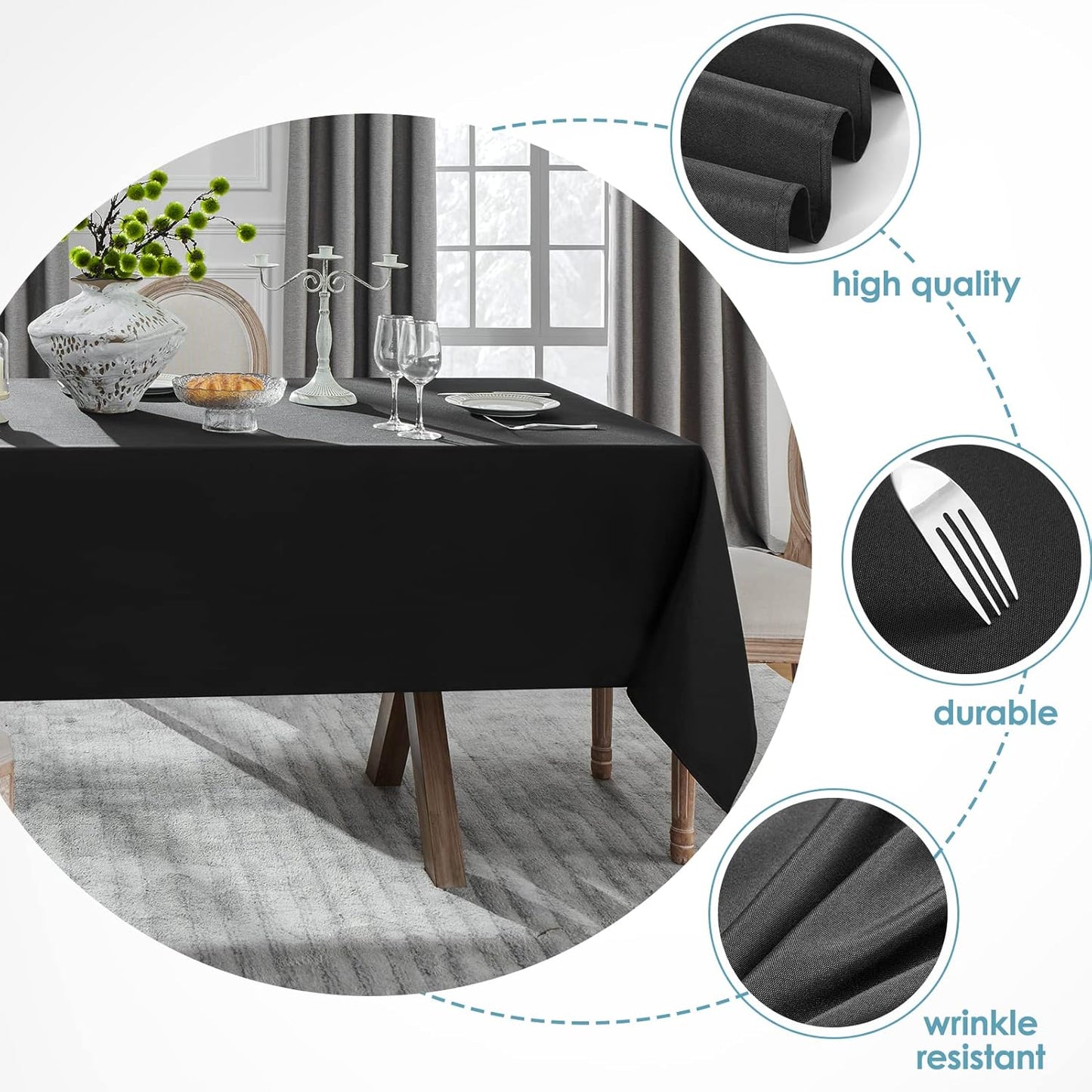 VidaFete Tablecloth 60 * 102inch 2pack Rectangle Table Cloth Polyester, Stain Wrinkle Resistant Dining Table Cover for Kitchen Dinning Party Wedding Rectangular Tabletop Buffet Decoration(Black)