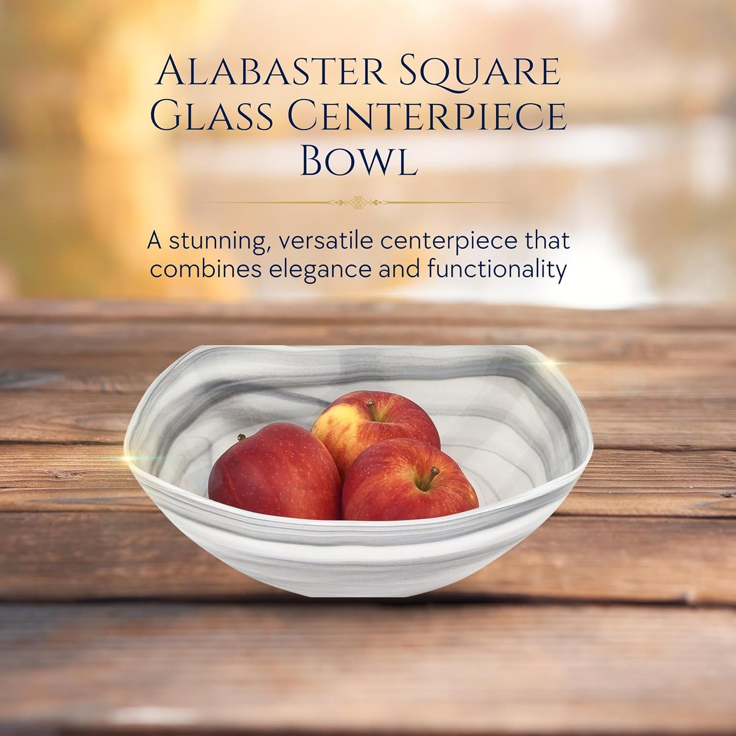 Badash Decorative Glass Serving Bowl, Alabaster Glass Centerpiece Fruit Bowl, Home Décor Table Accent Bowl, 10” Diameter, Gray