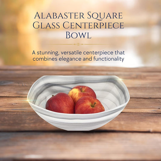 Badash Decorative Glass Serving Bowl, Alabaster Glass Centerpiece Fruit Bowl, Home Décor Table Accent Bowl, 10” Diameter, Gray