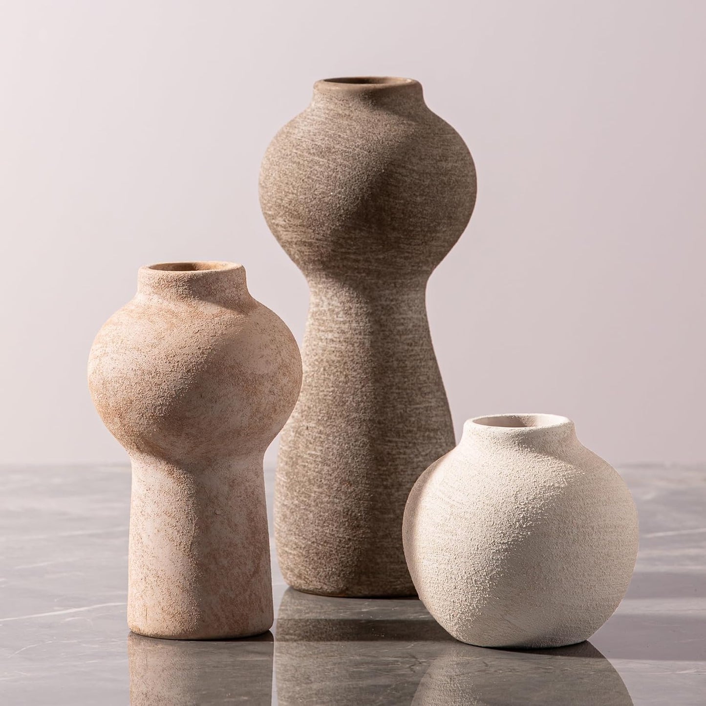 Ceramic Vase Home Table Decor - Flower Vase Set of 3 Living Room Kitchen Decorations Farmhouse Modern Rustic Vases Decorative Centerpiece for Shelf Bedroom Office Bathroom Dining Coffee Desk