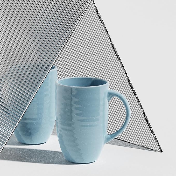 Francois et Mimi Set of 4 Oversized 20oz Tall Ceramic Latte Coffee Mugs, Gift Set for Cococa, Tea and More. With Large Handles; Dishwasher and Microwave Safe. (Blue)