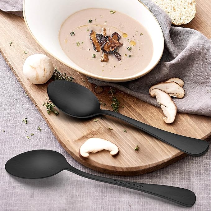 LIANYU 20 Piece Matte Black Silverware Set, Stainless Steel Black Flatware Cutlery Set for 4, Fancy Kitchen Utensil Tableware for Home Restaurant Party, Satin Finish, Dishwasher Safe