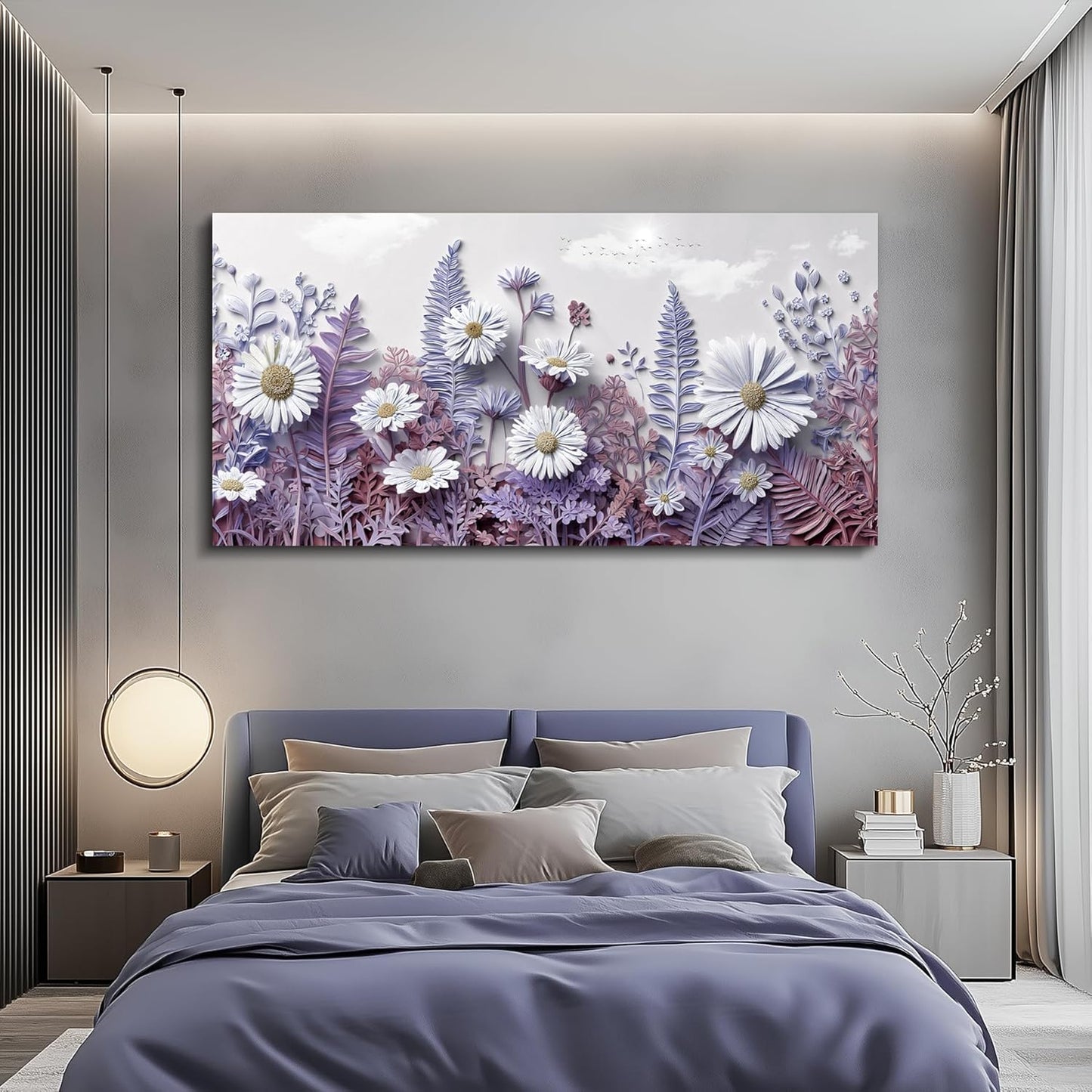 QIYILEXWART Canvas Wall Art For Living Room Large Wall Decor For Office Bedroom Decorations Daisy Fern Landscape Pictures Farmhouse Painting Artwork Room Wall Mural Aesthetic Home Decor 30x60 In
