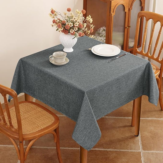 Fabric 54x54 Inch Square Grey Table Cloth, Faux Linen Textured Water Resistant & Washable Card Tablecloth, Anti-Scratch for Dinning Kitchen Patio