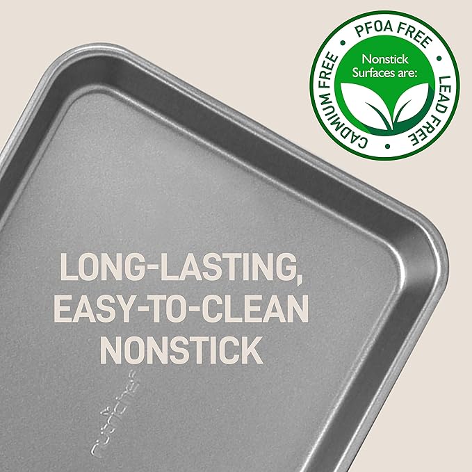 NutriChef 2-Piece Nonstick Cookie Sheet Baking Pan Set - Premium Bake Trays w/ Sleek Non-Stick Coating PFOA, PFOS, & PTFE Free - Large (15"x11") & Medium (13"x9") - Dishwasher Safe
