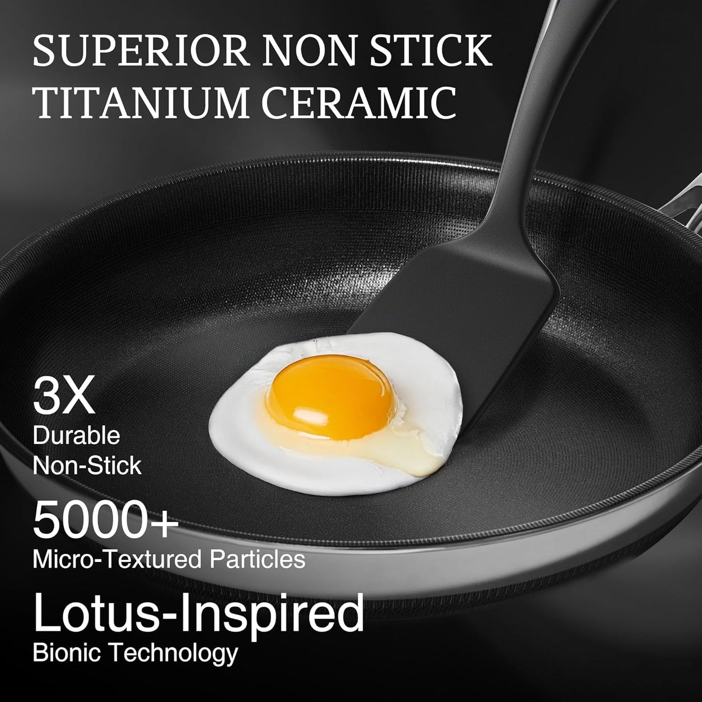 KITEXPERT Non Stick Frying Pans with Lid, 8" Titanium Ceramic Pan Nonstick Stainless Steel Skillet, PFAS PFOA & PTFE Free, Quick-Cool Handle, Dishwasher & Oven Safe, Compatible with All Cooktops