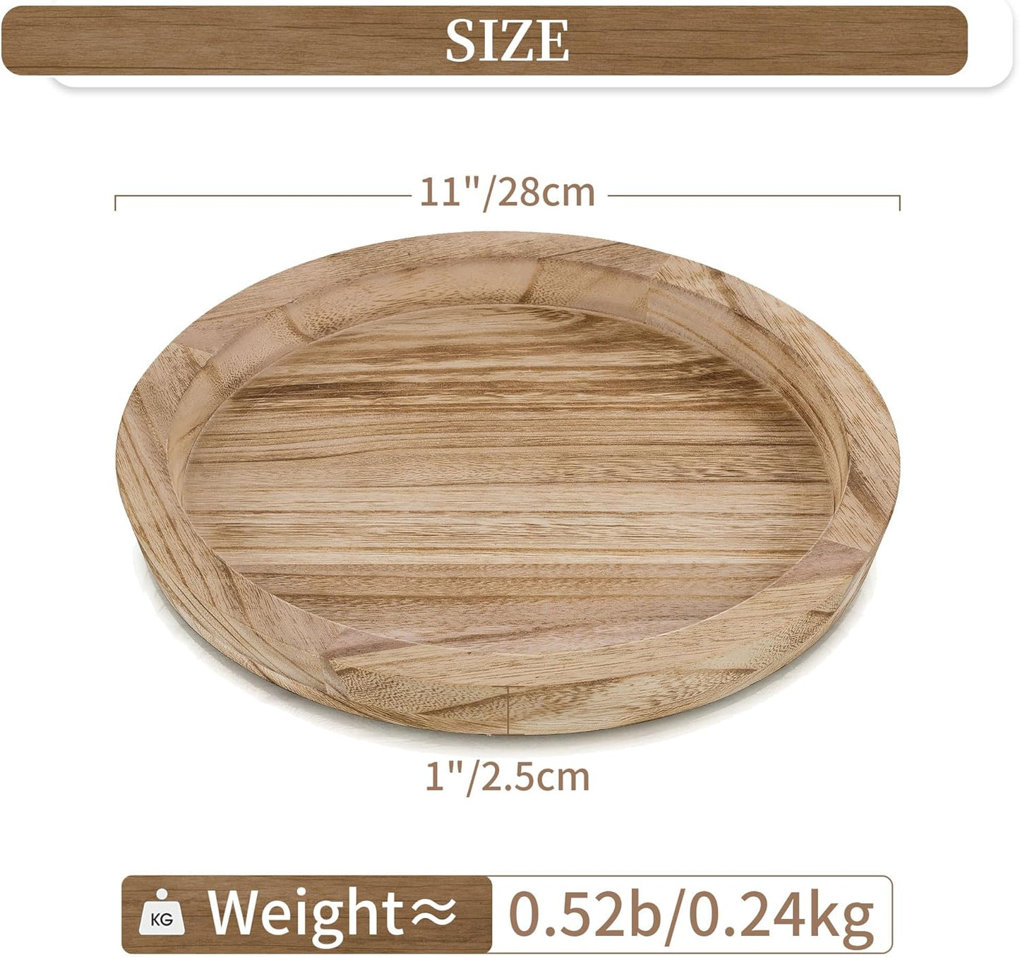 Hanobe Rustic Wooden Serving Tray: Round Wood Decorative Tray Set of 2 Rustic Centerpiece Candle Holder Trays Farmhouse Ottoman Tray for Decor Kitchen Counter Home Decor for Coffee Table