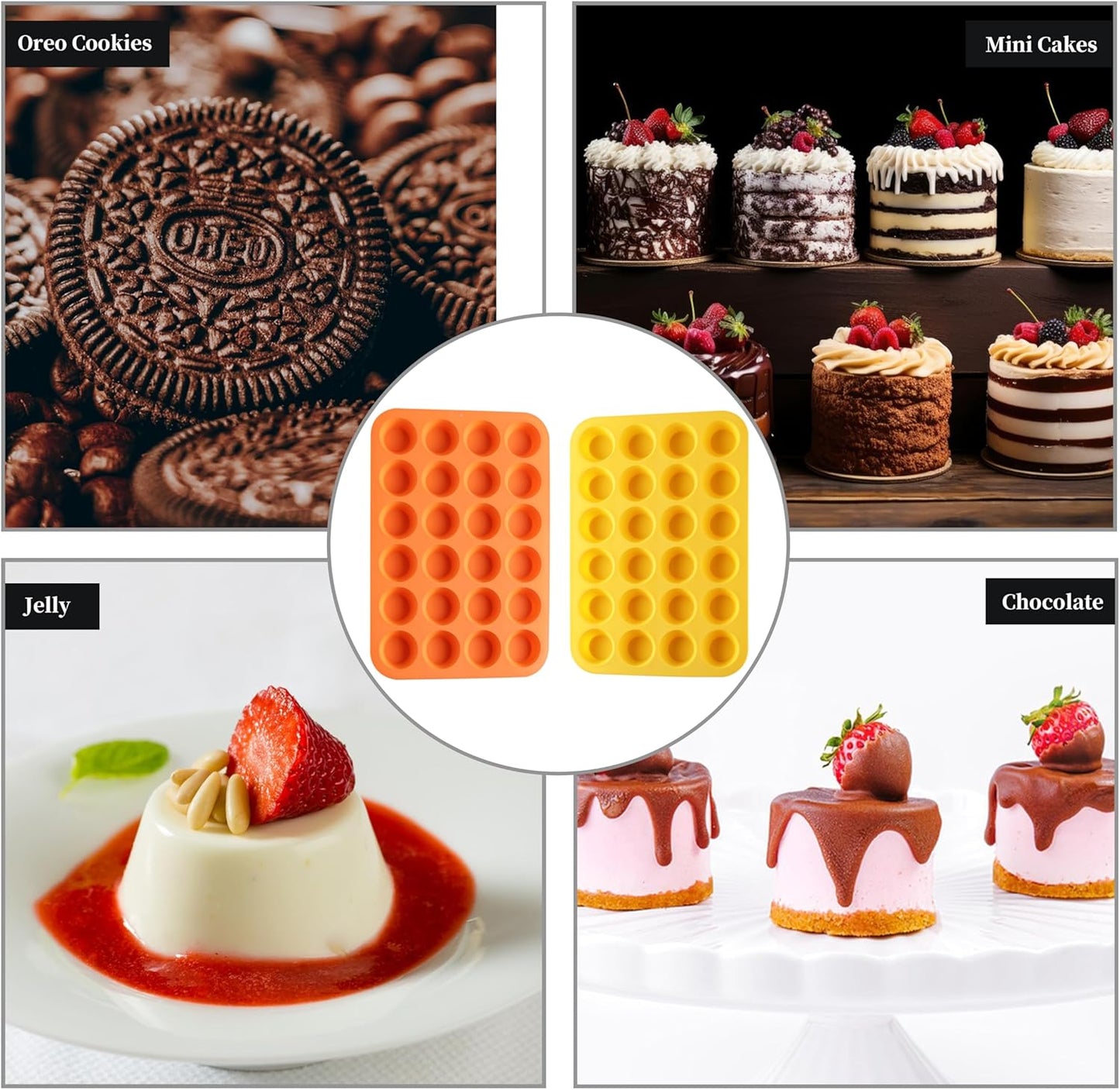 2PCS Silicone Mini Muffin Cupcake Pan, Kaloo Nonstick 24 Cups Silicone Muffin Pans for Baking, Great for Muffin, Cakes, Tart, Bread, Dishwasher Safe (Stylish Orange + Yellow, 24 Cups Each)