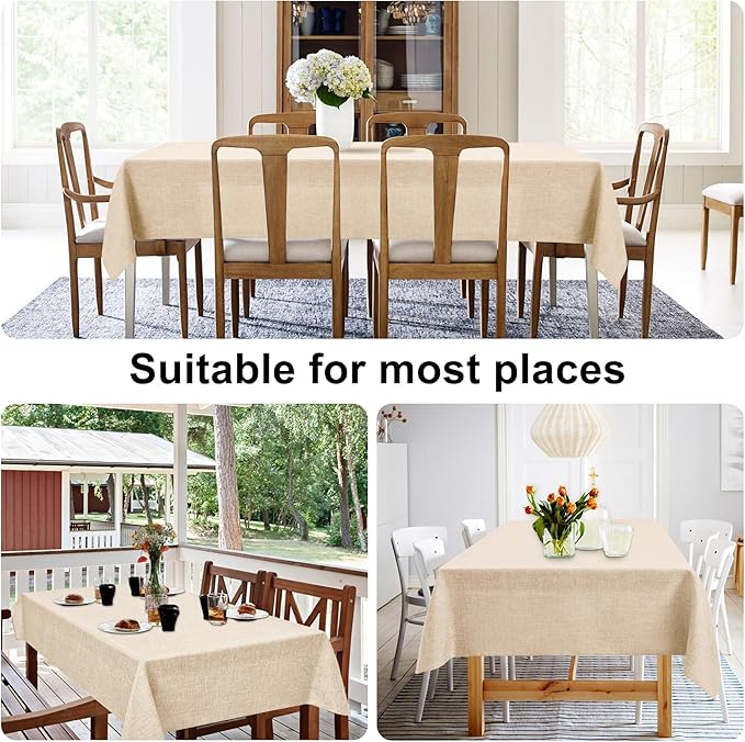 JIUZHEN Square Table Cloth Faux Linen Farmhouse Tablecloth Wrinkle and Stain Resistant Decorative Fabric Table Cover for Kitchen, Dining Room, Parties and Camping, Beige, 70 x 70 Inch