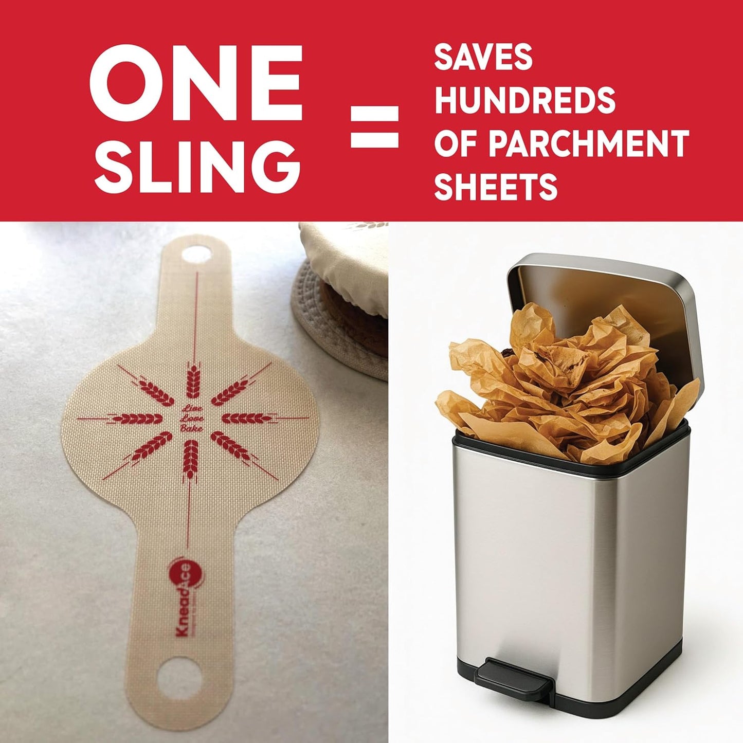 KneadAce Silicone Bread Sling Set Of 2 x Round with Long Handles, Nonstick＆Reusable Easy-Lift Baking Mat Easy Clean Dutch Oven Liners, Sourdough Baking Supplies, Ideal As Gift For Bakers