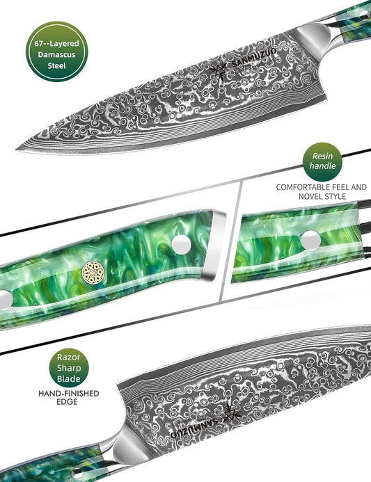 Chef Knife - 8 inch - Xuan Series - VG10 Damascus Steel Kitchen Knife - Resin Handle (Jade Green)