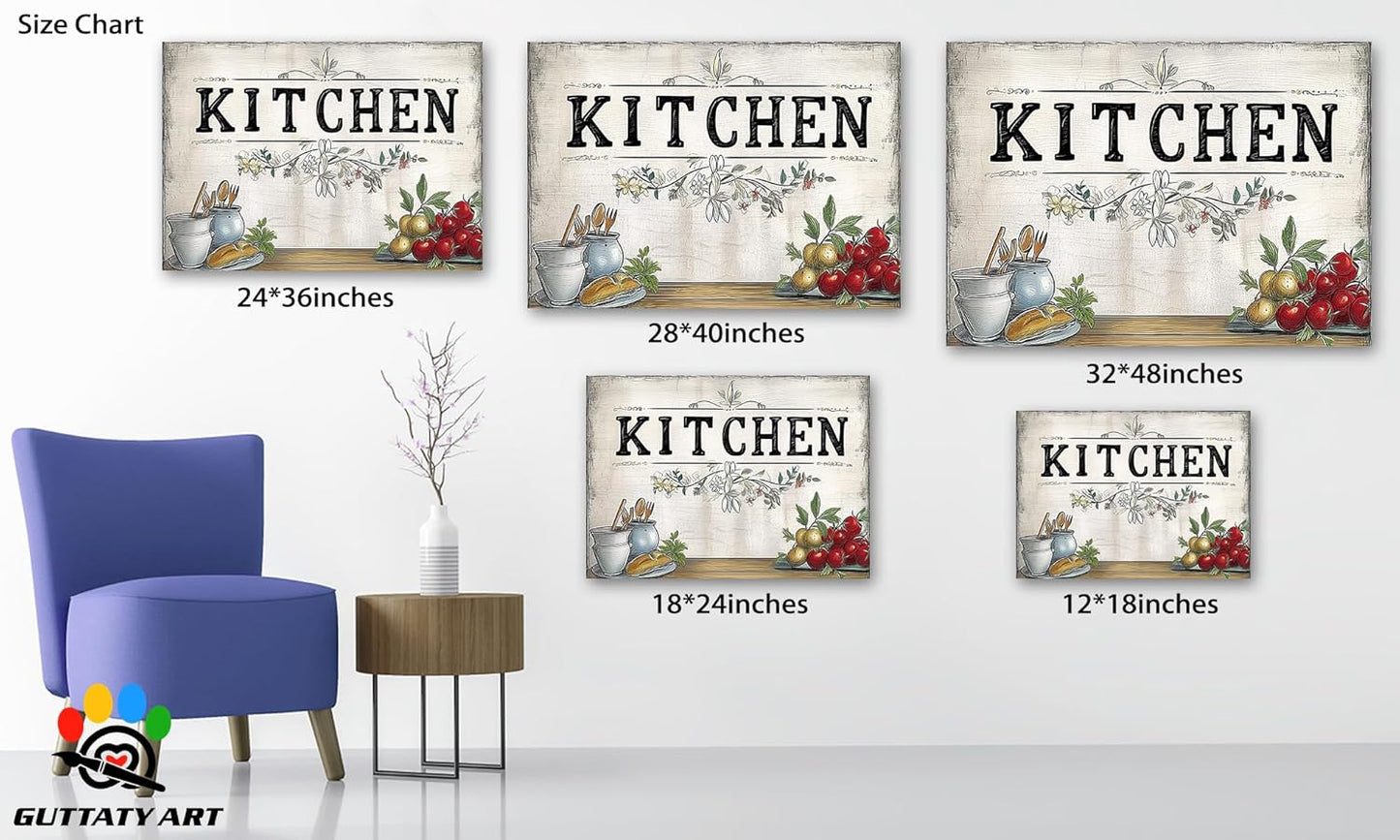 GUTTATY Farmhouse Wall Art Rustic Kitchen Decor, Ready to Hang Kitchen Canvas Print Spoon And Tomato Retro Posters Prints for Dinning Room Home Kitchen Restaurant Painting 12×18 Inch