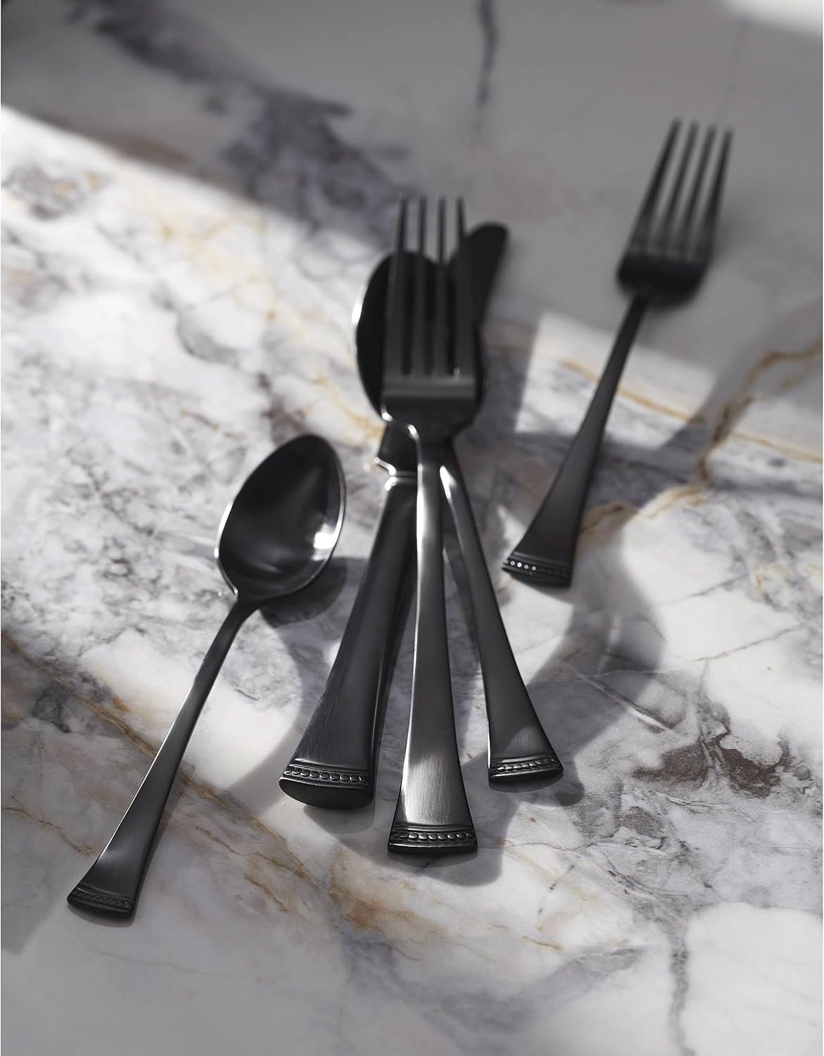 Lenox Portola Satin Black Piece Flatware Set, 20 Count, Metallic