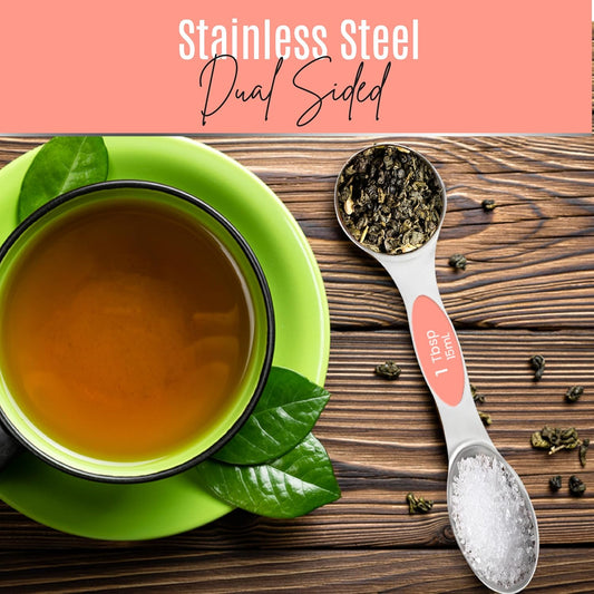 Magnetic Measuring Spoons Set of 9 Stainless Steel Dual-Sided Stackable Measuring Spoon Nesting Teaspoons Measuring Dry and Liquid Ingredients, Fits in Spice Jars Set of 9 (Peach)