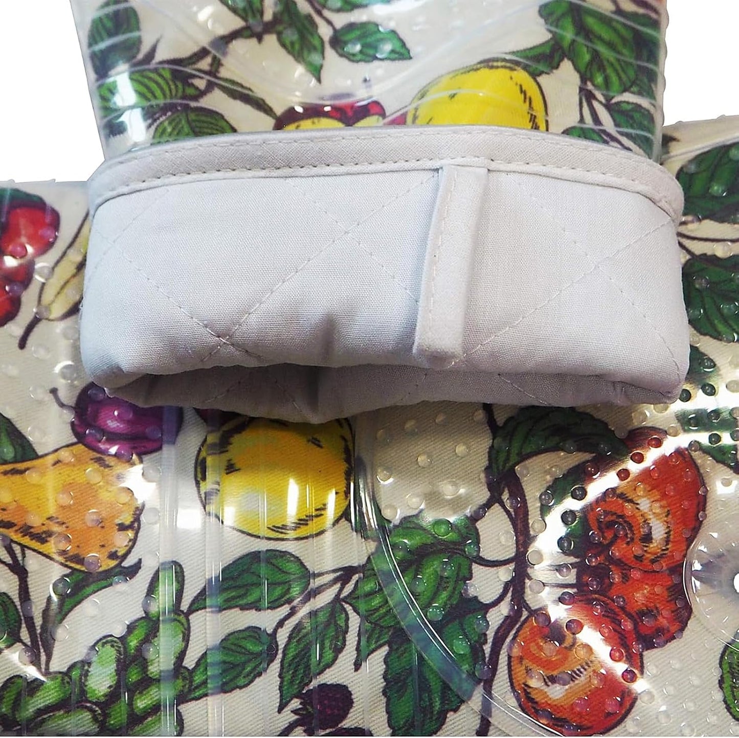 Oven Mitts Set of 2 with Transparent Clear Silicone Shell and Nice Friut Flower Cotton Lining, Heat Resistant to 500 F Kitchen Oven Gloves Pot Holder for Cooking (Friut Flower, Oven Mitts)