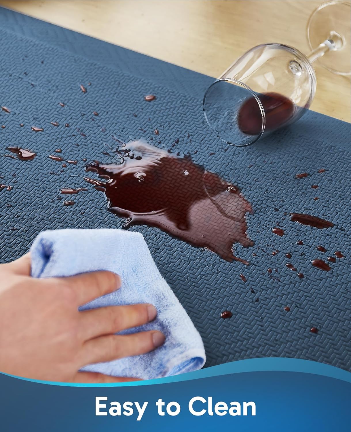 Ophanie Kitchen Mats for Floor, 3/4 Inch Thick Kitchen Rugs, 20'' x 48'' Anti Fatigue Standing Cushioned Mat, Waterproof,Comfort Ergonomic Mat for Office, Home, Sink, Blue Non-Slip Bottom