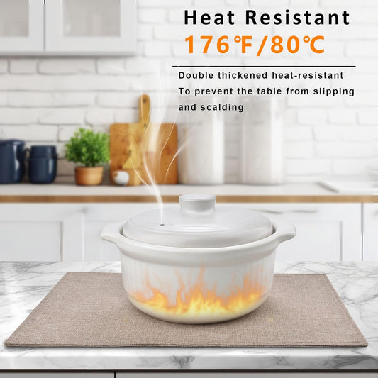 SLKQG Linen-Look Placemats Set of 6, Heat Resistant & Machine Washable Double-Layered Cloth Placemats for Dining Table, Indoor/Outdoor Use, Non-Slip Kitchen Table Mats (6, Natural Linen)