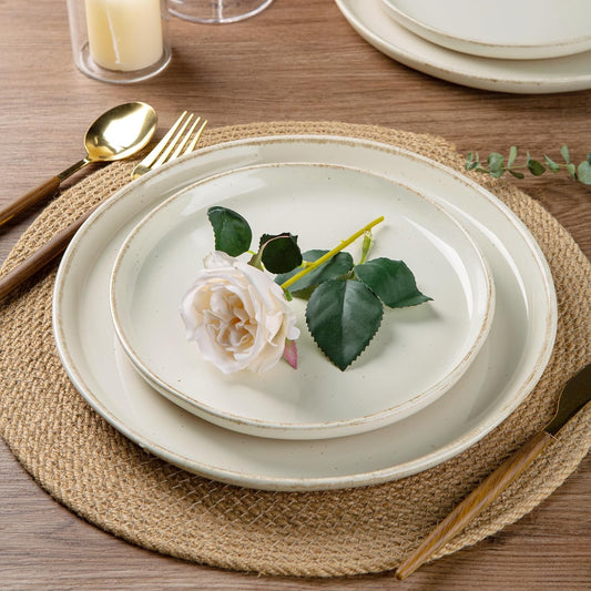 AmorArc 18 Pieces Ceramic Dinnerware Sets for 6, Handpainted Stoneware Plates and Bowls Set with Rustic Terracotta Underside, Scratch Resistant Dishes Set, Dishwasher & Microwave Safe